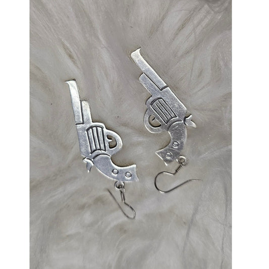 Mexico 925 large Silver Revolver Earrings with Shepherd Hook back 2" X 1"