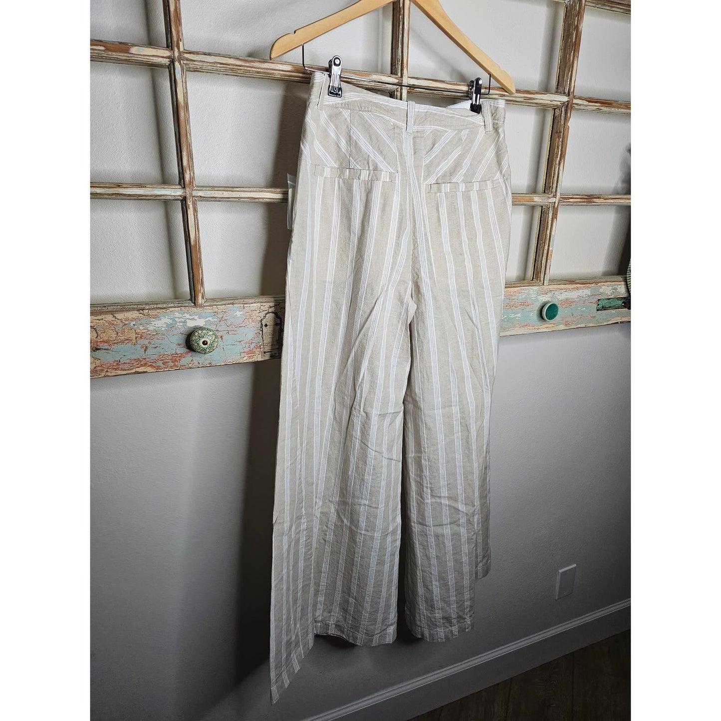 NWT Free People Wide Pleated Striped Linen Blend Pants Ladies size 4