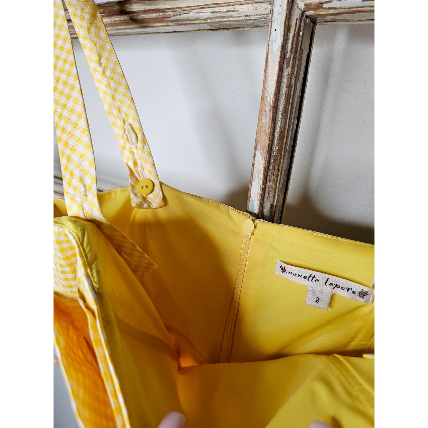 Nanette Lapore 100% Silk Yellow Gingham Bow Dress Size 2