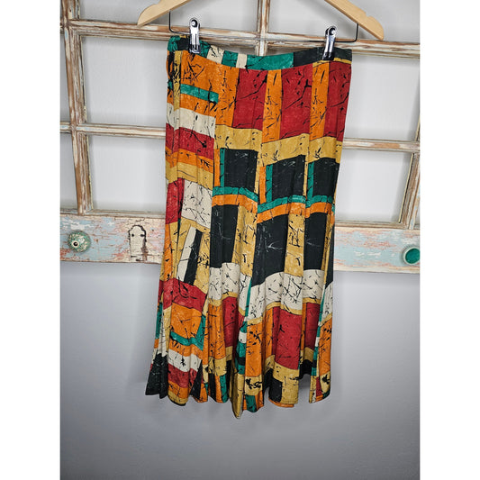 Vintage Argenti Silk Abstract Midi Skirt Ladies size 10