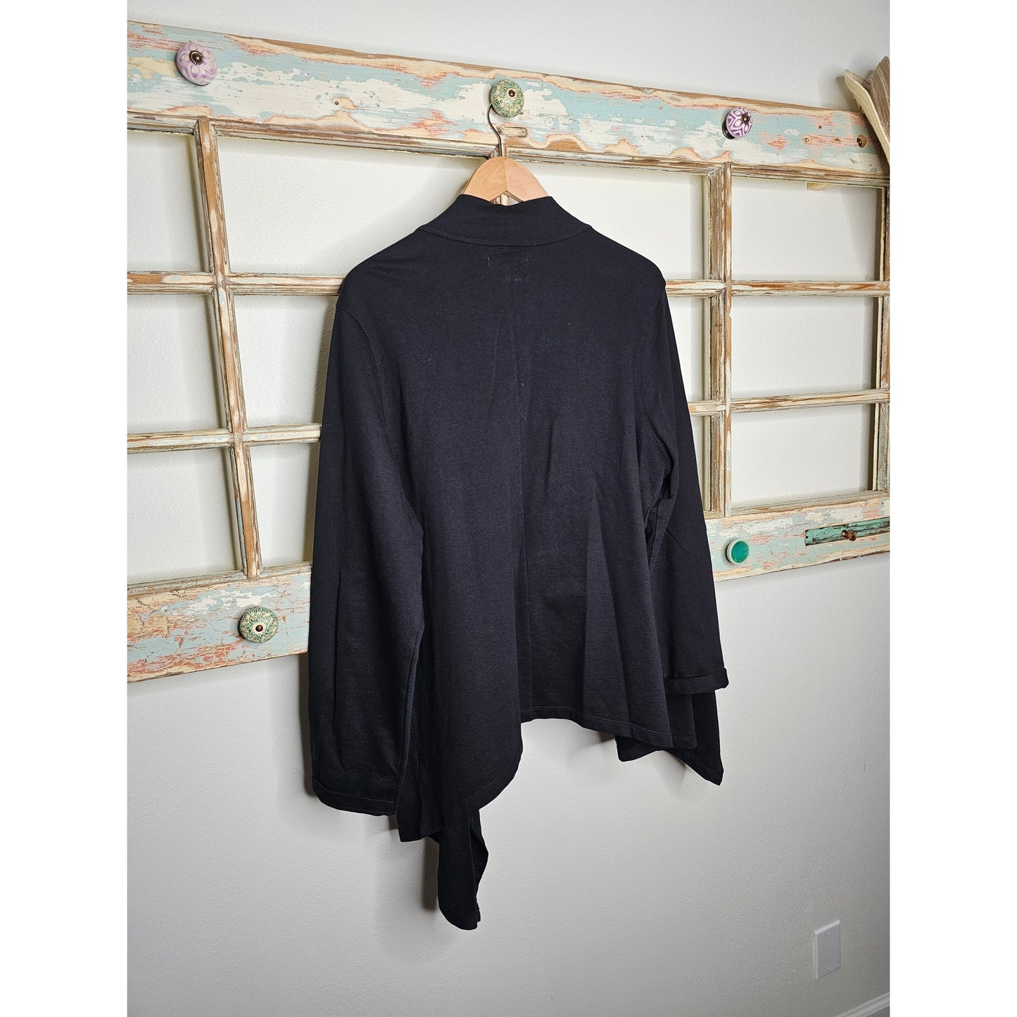 Coldwater Creek Black Cotton Open Hi/Low Cardigan size 18