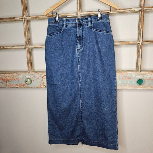 Lee Denim Midi Skirt Ladies size 8P with back slit