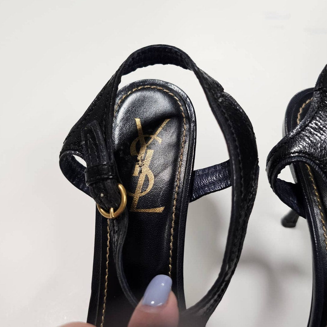 Yves Saint Laurent Lock 100 Sandal Bora Black High Heels Ladies size 38