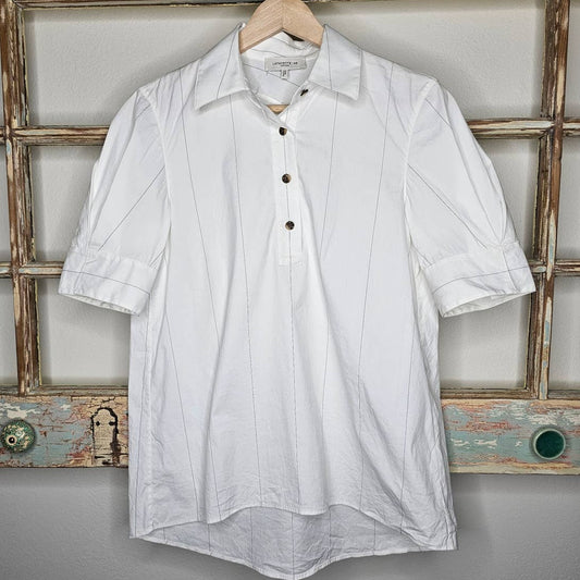 Lafayette 148 New York White Tailored short sleeve Boyd Blouse size XS
