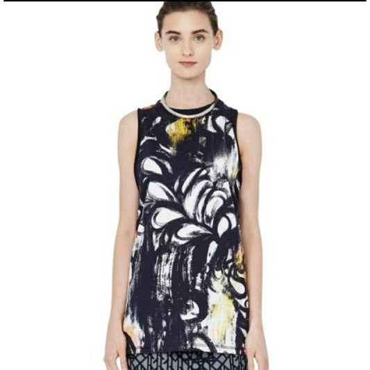 3.1 Phillip Lim sleeveless black/yellow brush stroke top size small NWT