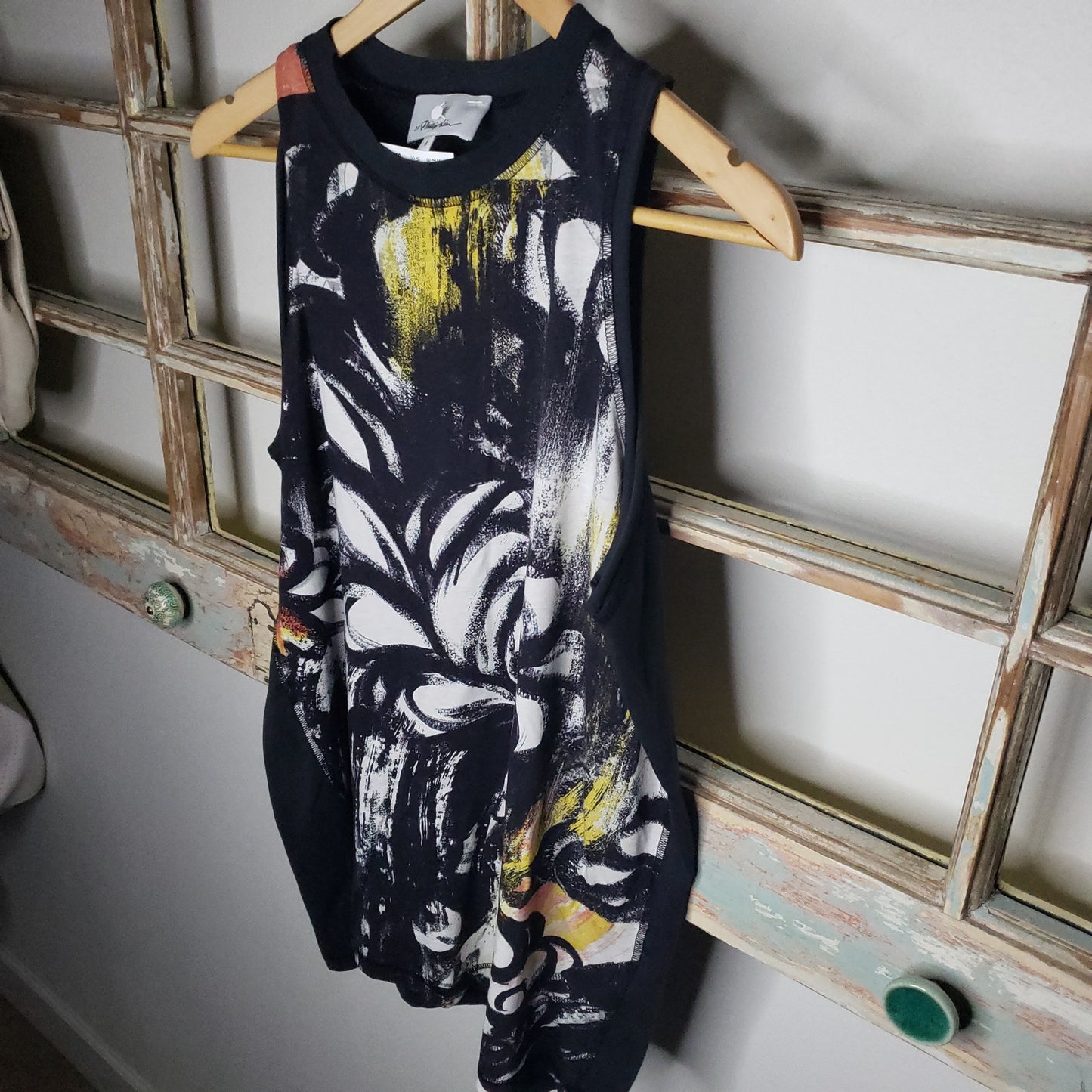 3.1 Phillip Lim sleeveless black/yellow brush stroke top size small NWT