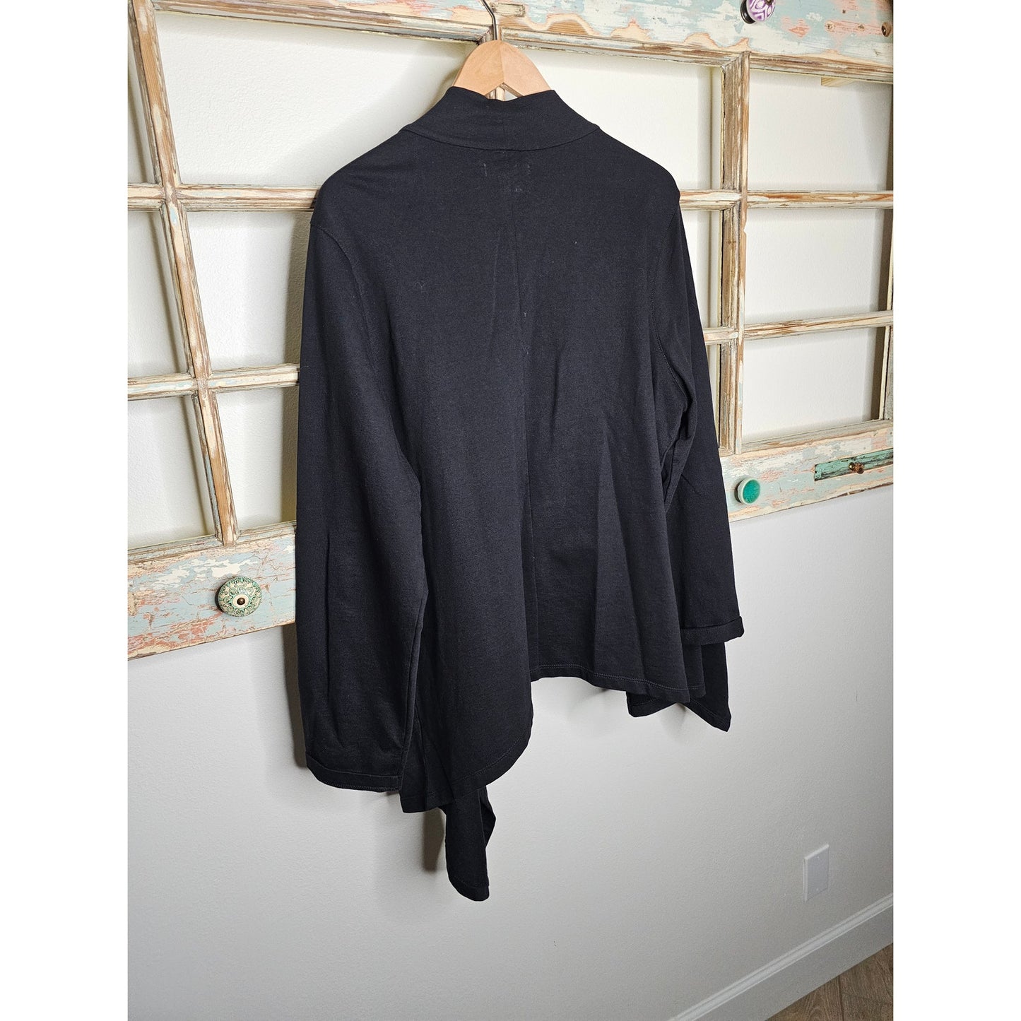 Coldwater Creek Black Cotton Open Hi/Low Cardigan size 18