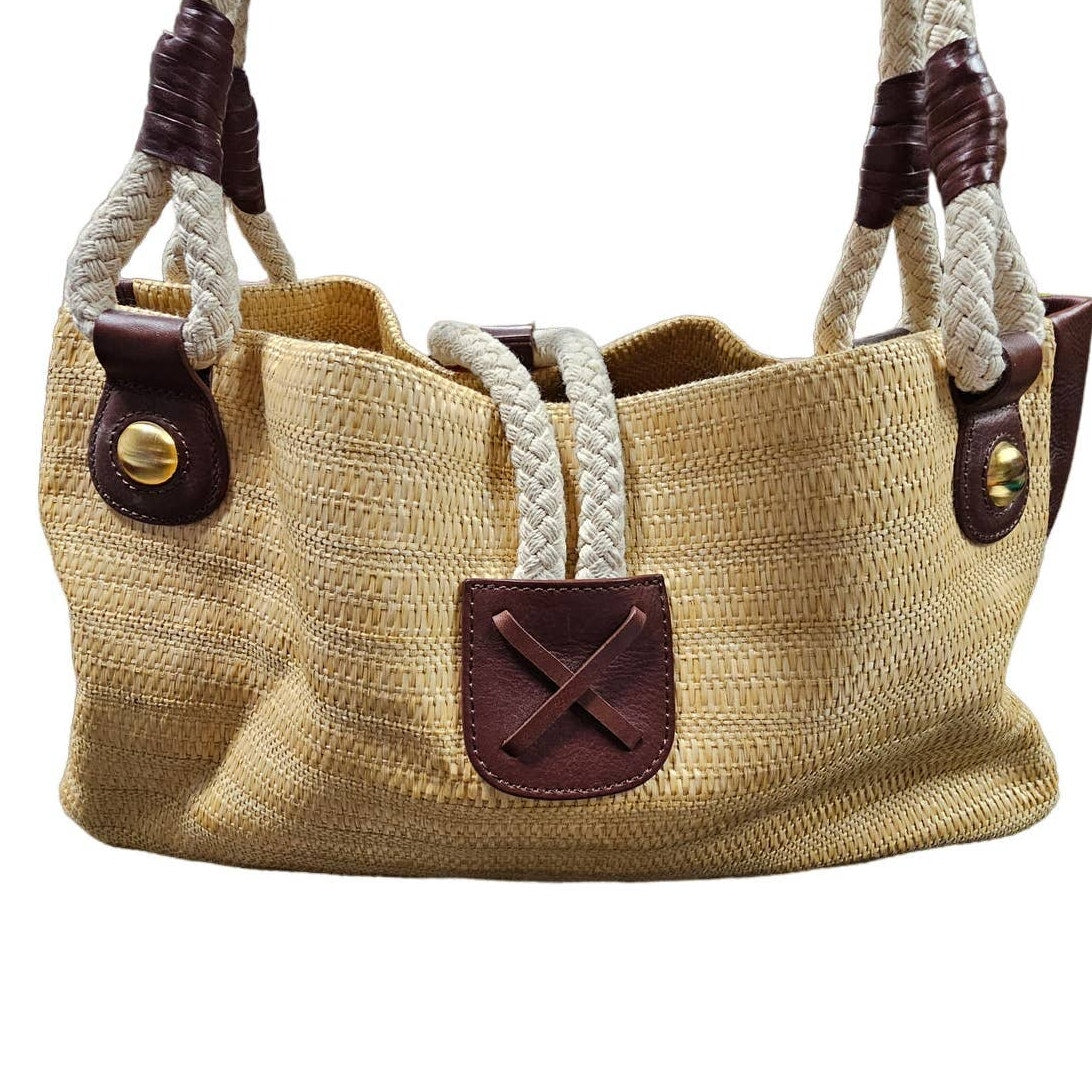 Via Spiga Straw & Leather Shoulder Bag Summer Neutral