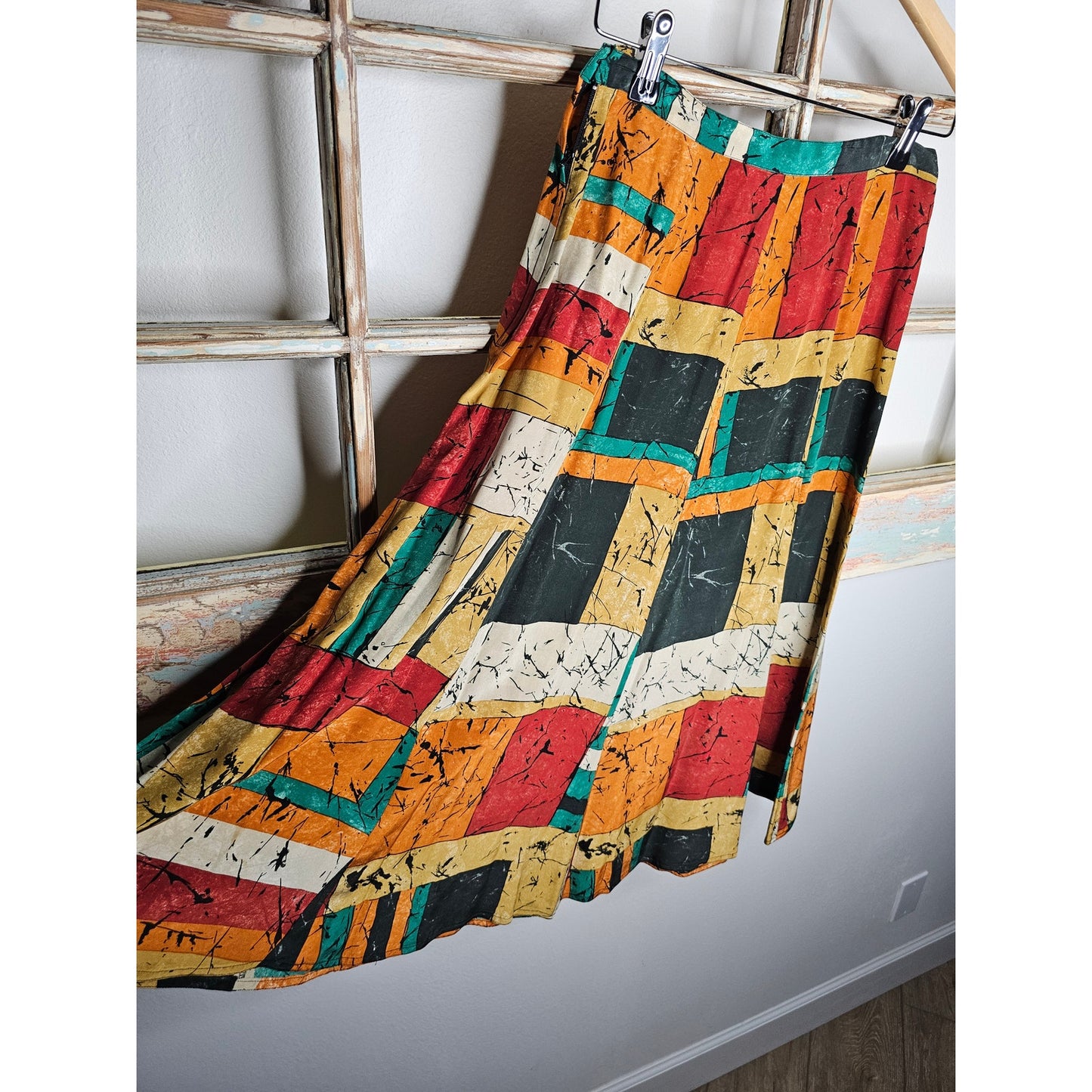 Vintage Argenti Silk Abstract Midi Skirt Ladies size 10
