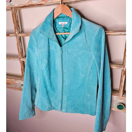 Yvonne & Marie turquoise leather jacket size 10