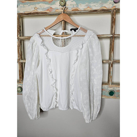 Marc New York White Embroidered long sleeve Blouse size Large
