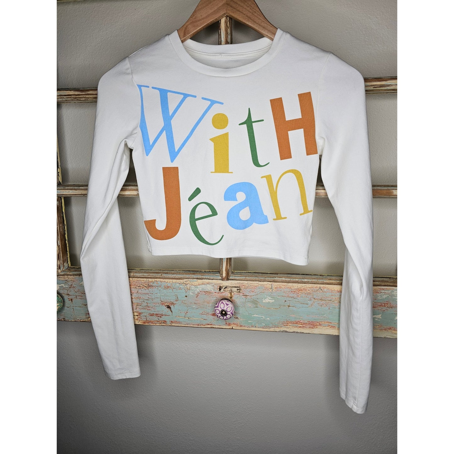 With Jean long Sleeve Cropped Tee Shirt Size XXS NWOT