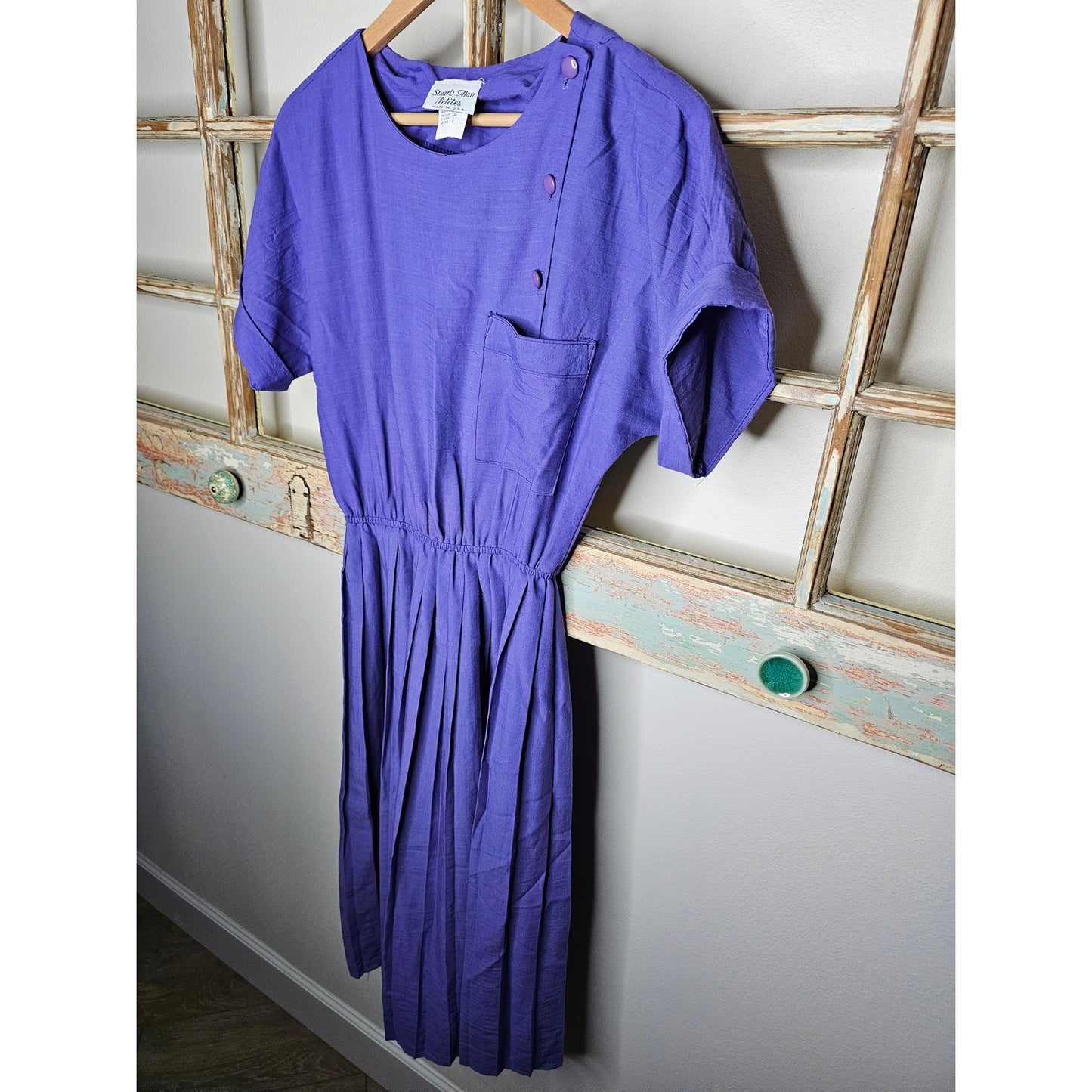 Vintage 70's Purple Dress with pleated skirt ladies size 8