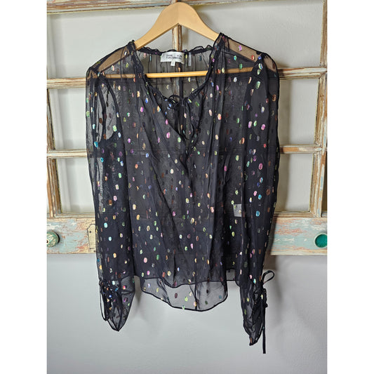 Diane Von Furstenberg Sheer Blouse with Metallic Dots Size Small