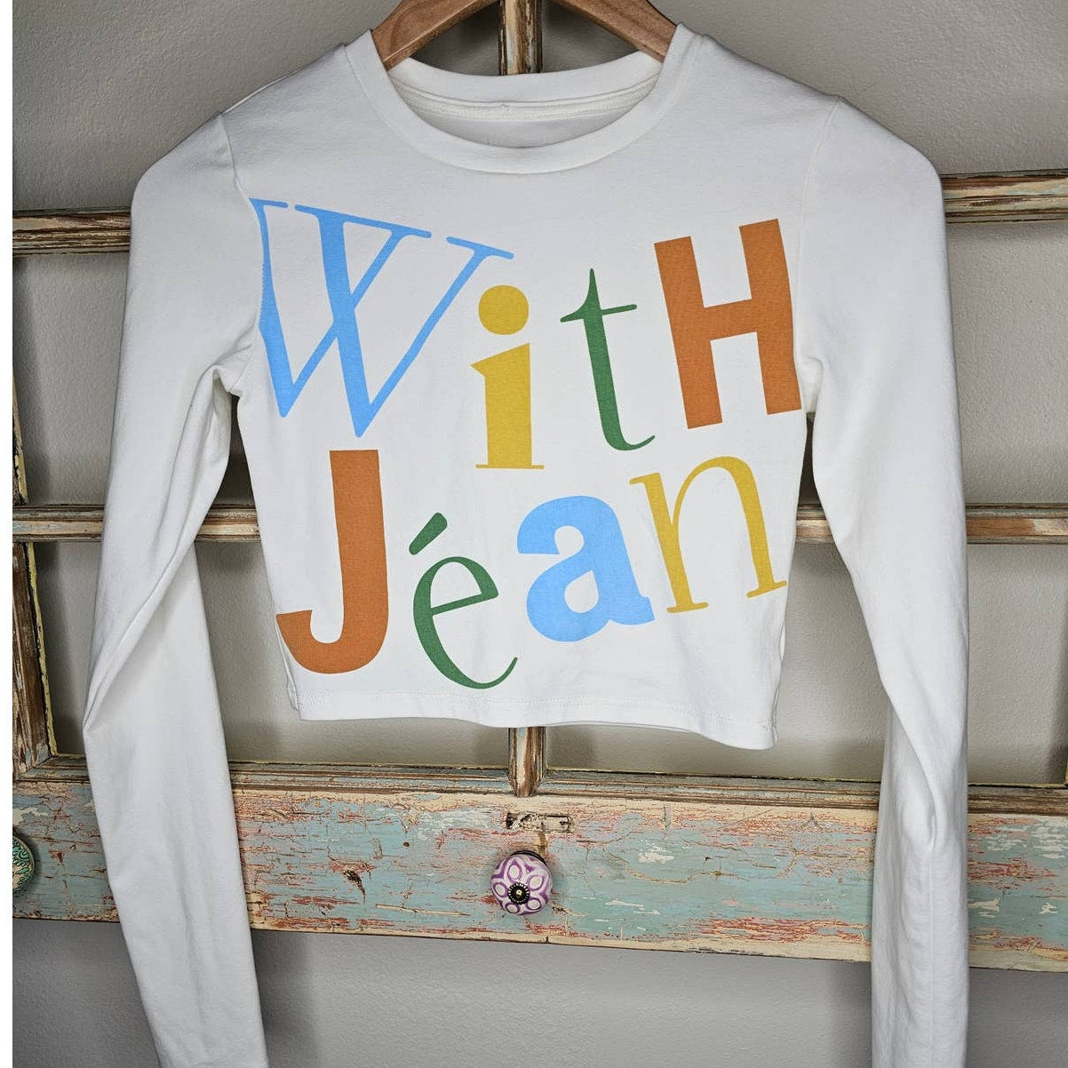 With Jean long Sleeve Cropped Tee Shirt Size XXS NWOT