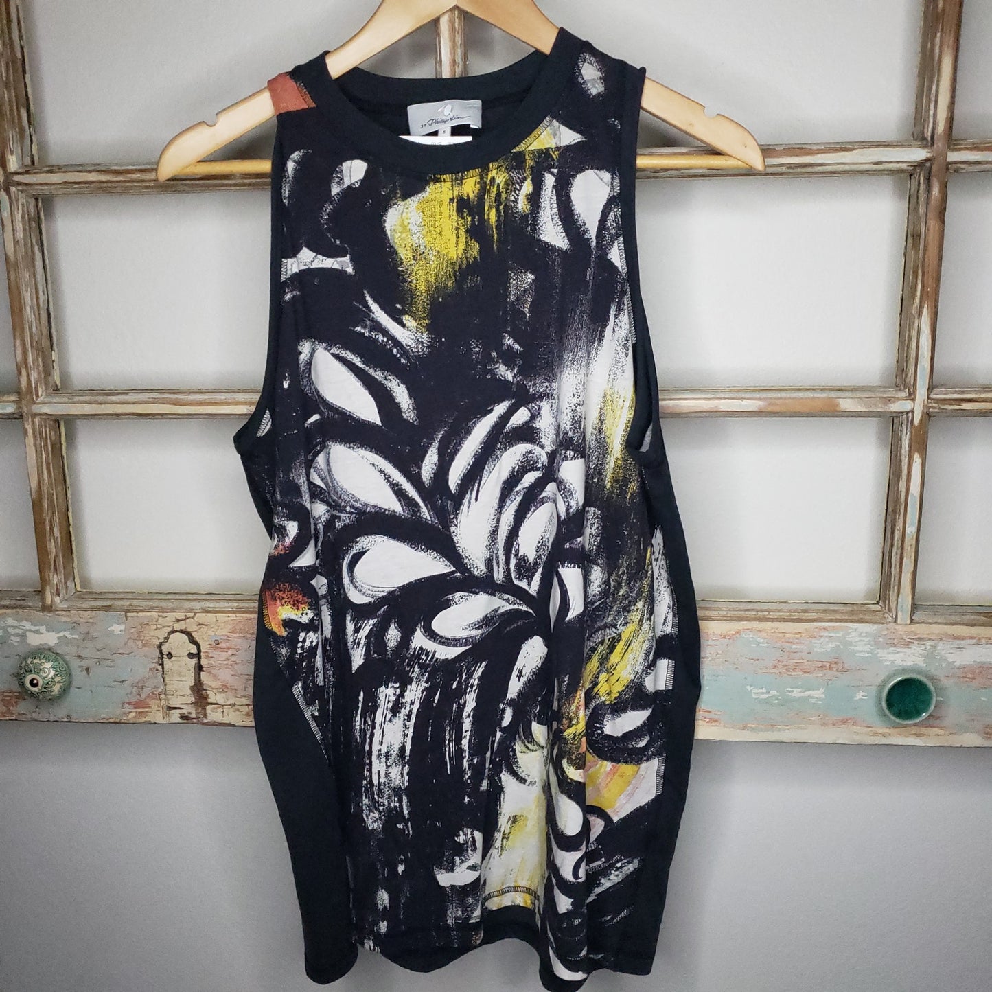 3.1 Phillip Lim sleeveless black/yellow brush stroke top size small NWT