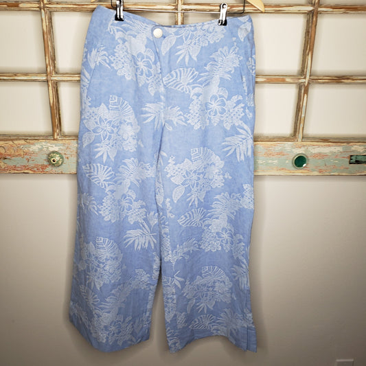 Metro Style Linen wide leg pants with floral embroidery size 12