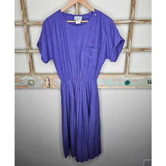Vintage 70's Purple Dress with pleated skirt ladies size 8