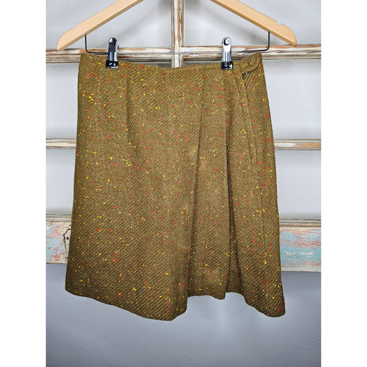 Vintage wool mini skirt in Camel with flecks of colors size 28