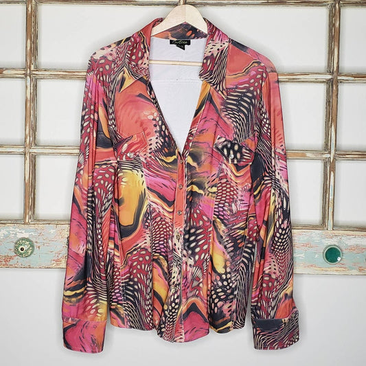 Cartise ladies button up top with vibrant colors ladies size XL