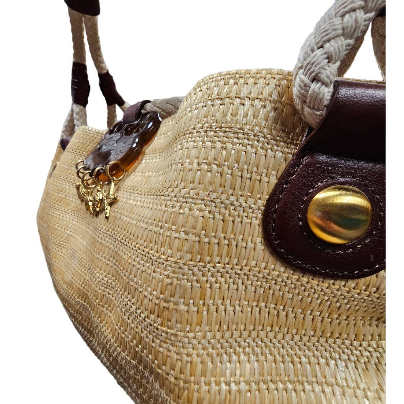 Via Spiga Straw & Leather Shoulder Bag Summer Neutral