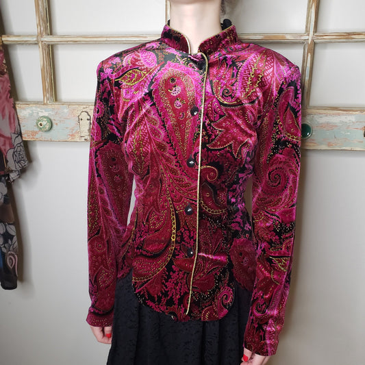 Vintage R & K Evening velvet button down fitted jacket ladies size small