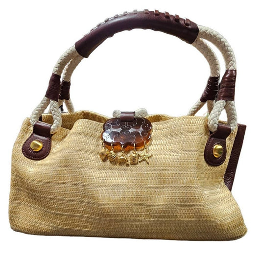 Via Spiga Straw & Leather Shoulder Bag Summer Neutral