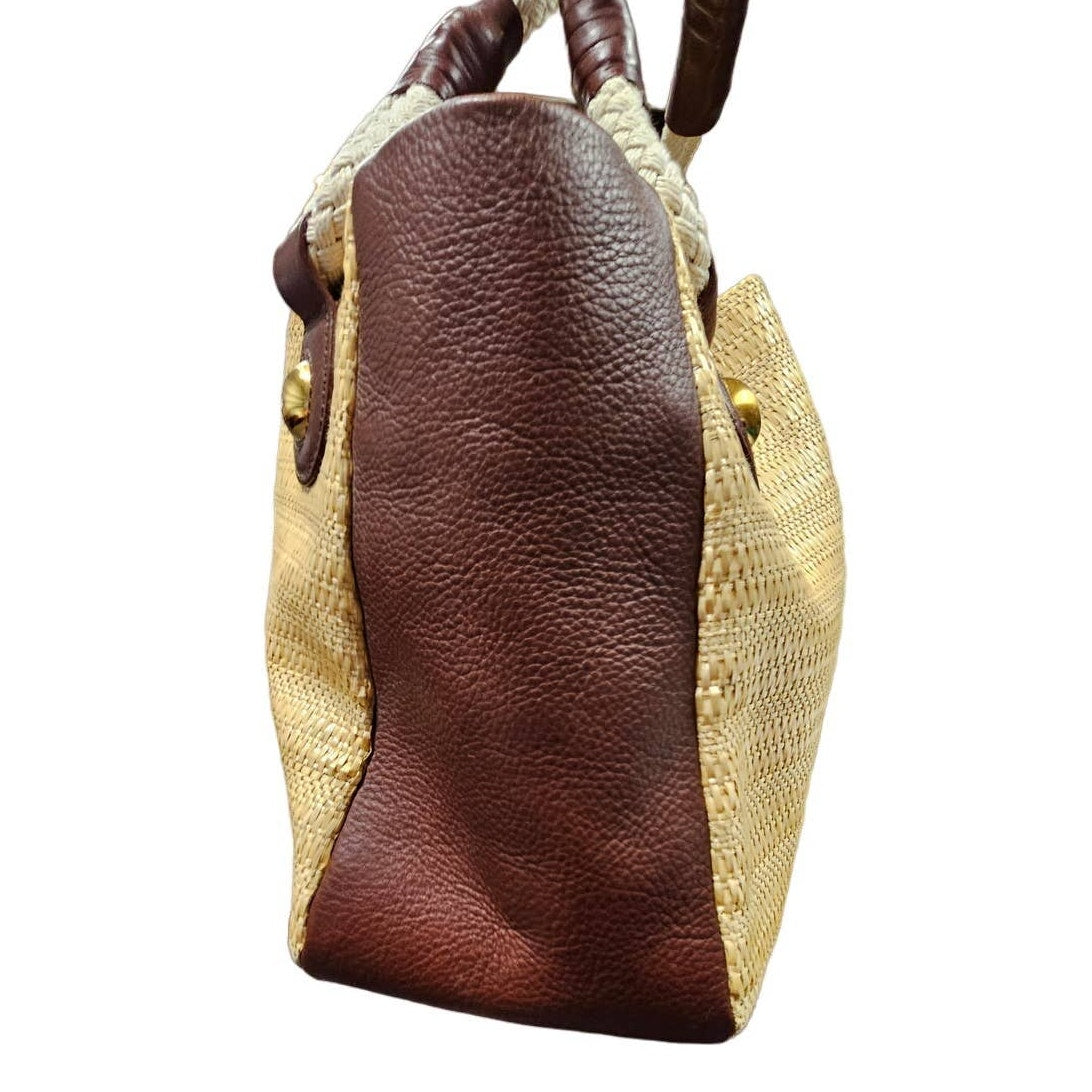 Via Spiga Straw & Leather Shoulder Bag Summer Neutral
