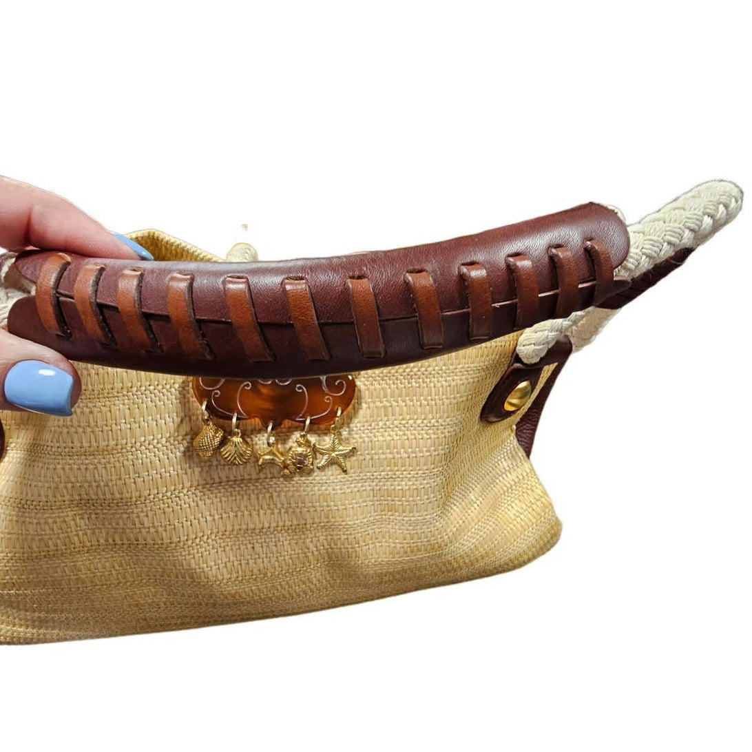 Via Spiga Straw & Leather Shoulder Bag Summer Neutral