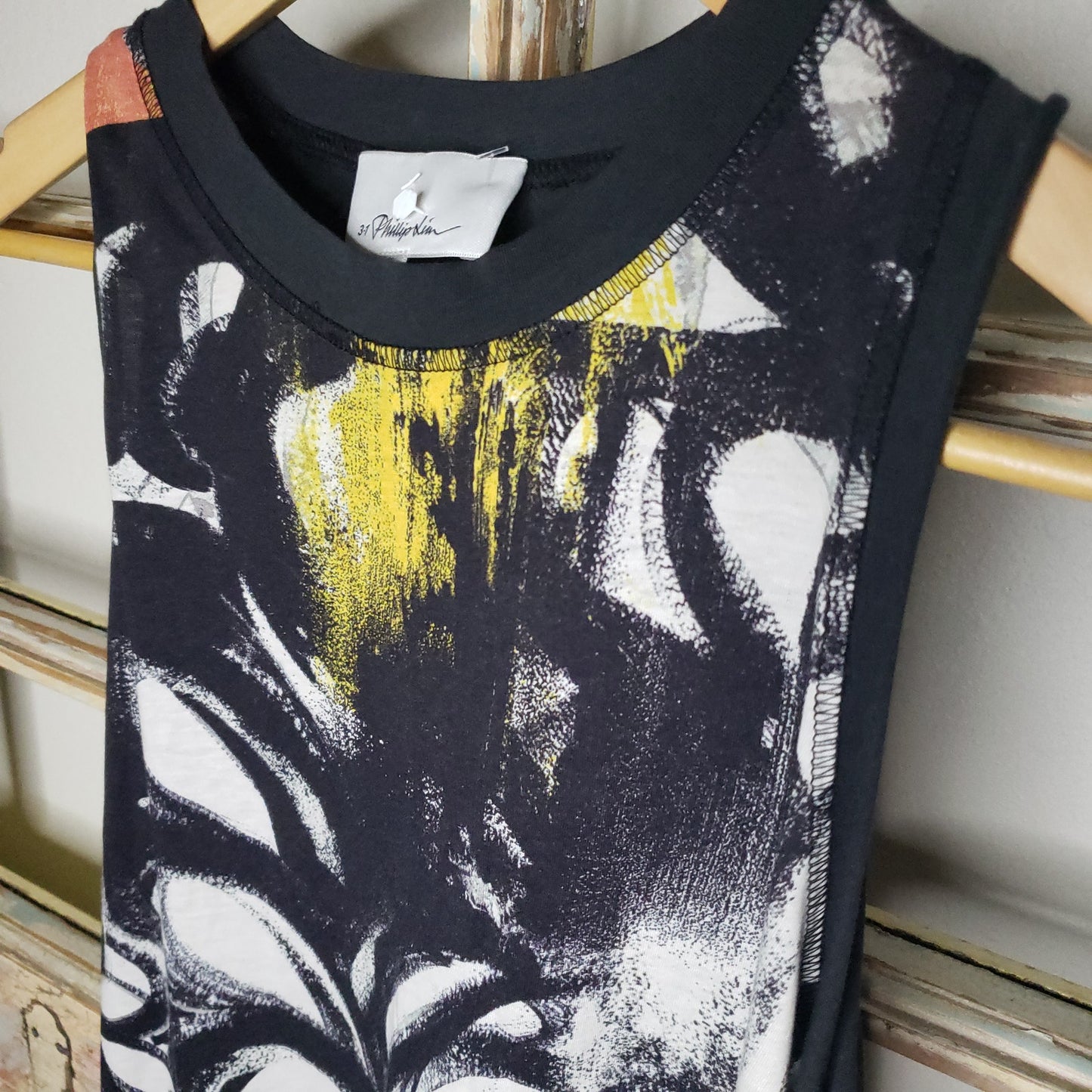 3.1 Phillip Lim sleeveless black/yellow brush stroke top size small NWT