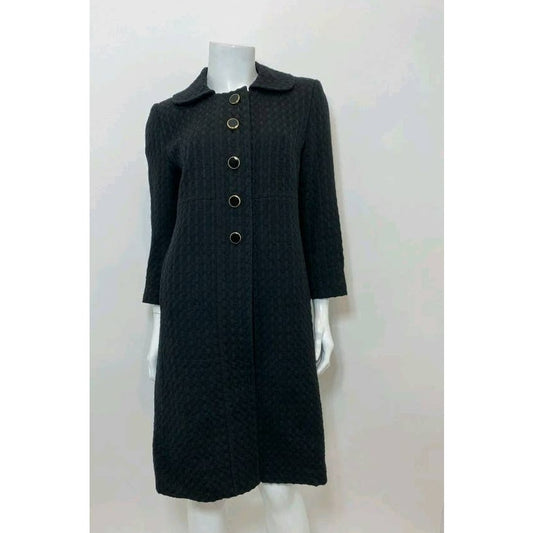 MILLY Basketweave cotton coat in black with gold accents size 8